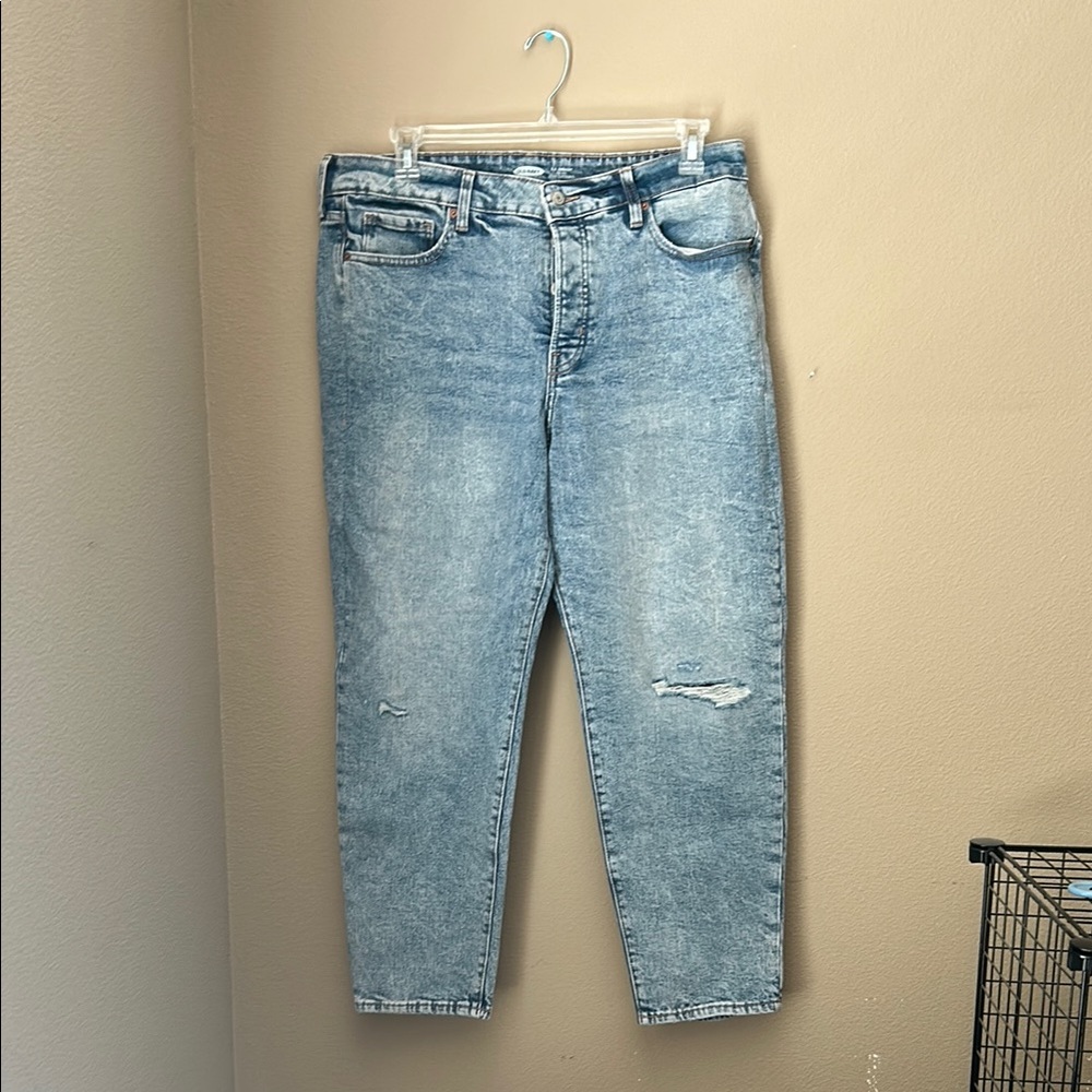 Old Navy Blue High Rise Straight Leg Jeans with Distressed Details